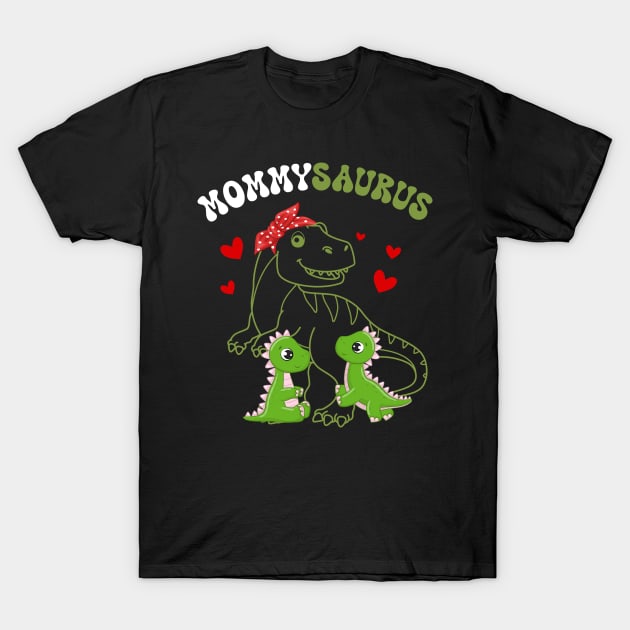 Mommysaurus Mommy 2 Kids Dinosaur Mom Mother's Day T-Shirt by inksplashcreations